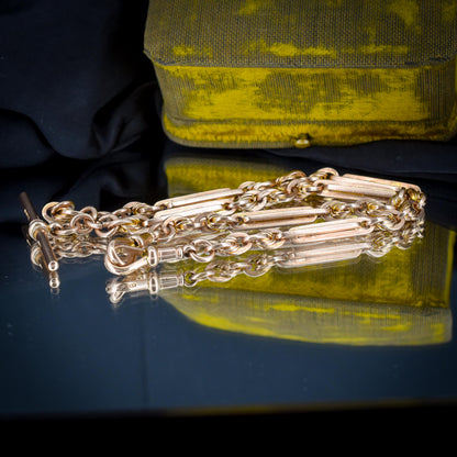 Antique '1924' 15" 9ct Gold Love Knot Link Double Albert Watch Chain Necklace