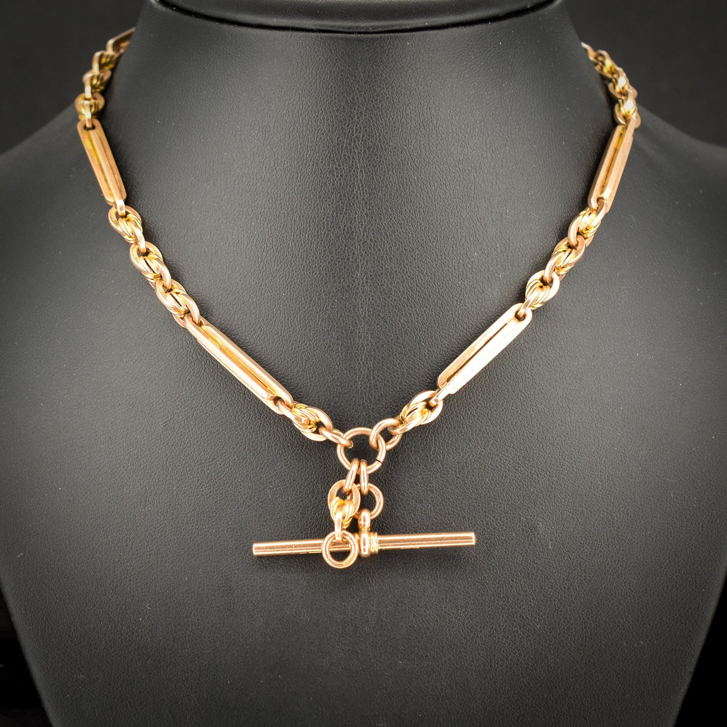 Antique '1924' 15" 9ct Gold Love Knot Link Double Albert Watch Chain Necklace