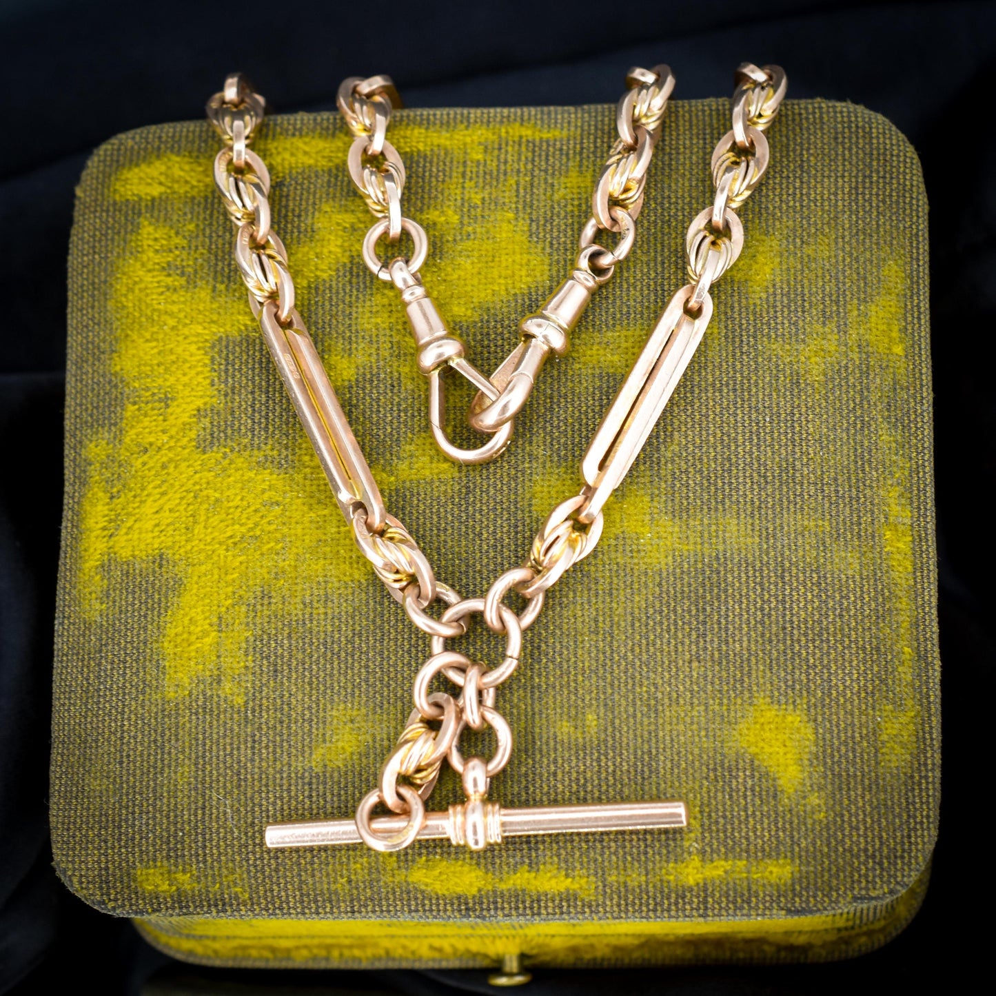 Antique '1924' 15" 9ct Gold Love Knot Link Double Albert Watch Chain Necklace