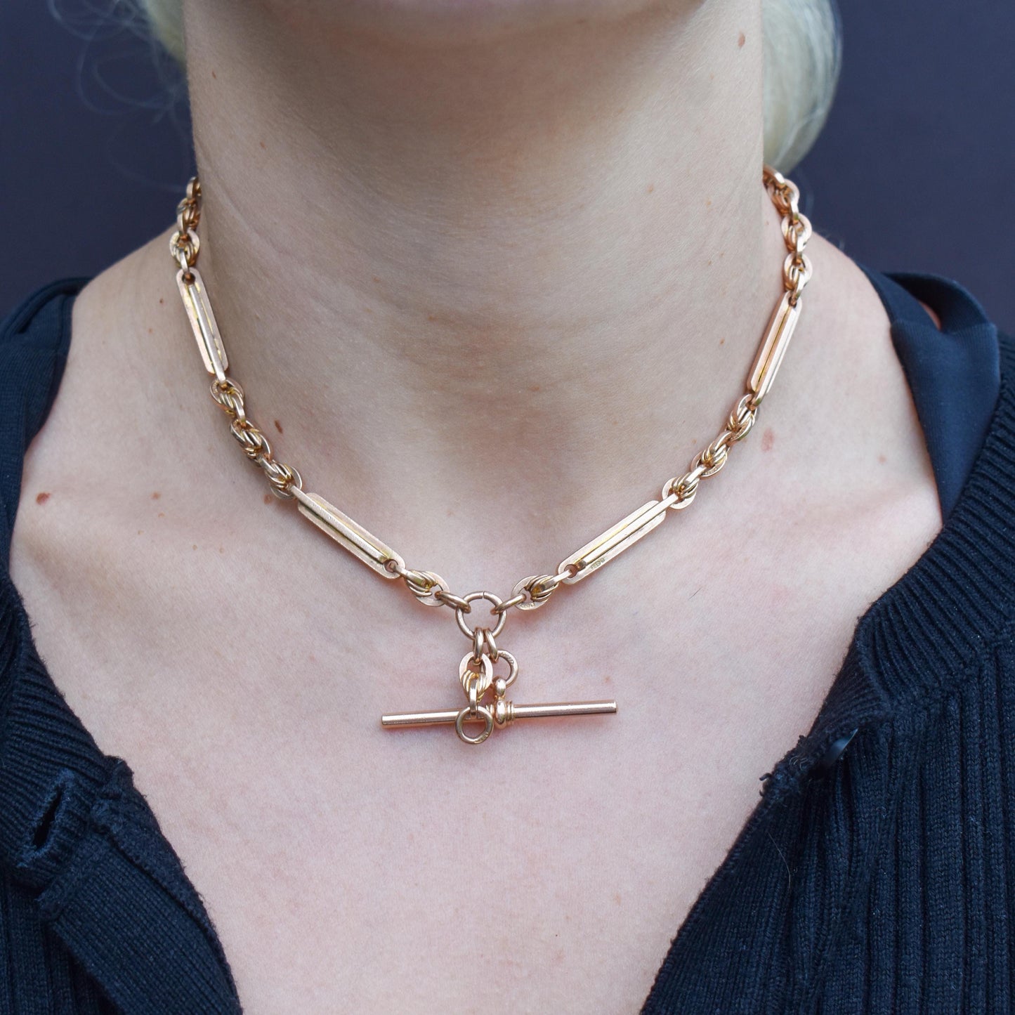 Antique '1924' 15" 9ct Gold Love Knot Link Double Albert Watch Chain Necklace