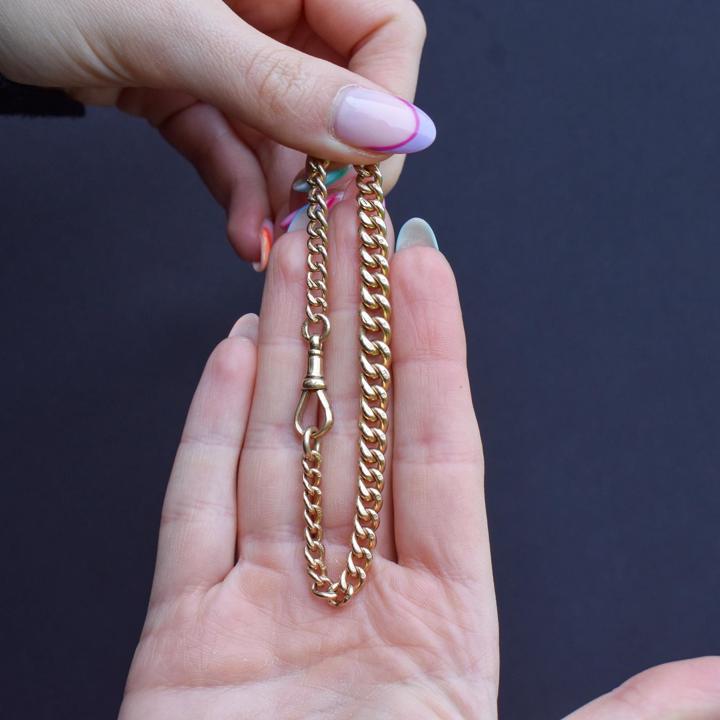 Antique 9ct Gold Curb Link Dog Clip Bracelet | 7.75"