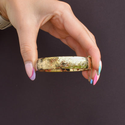 Vintage Rolled Gold Engraved Bangle Bracelet