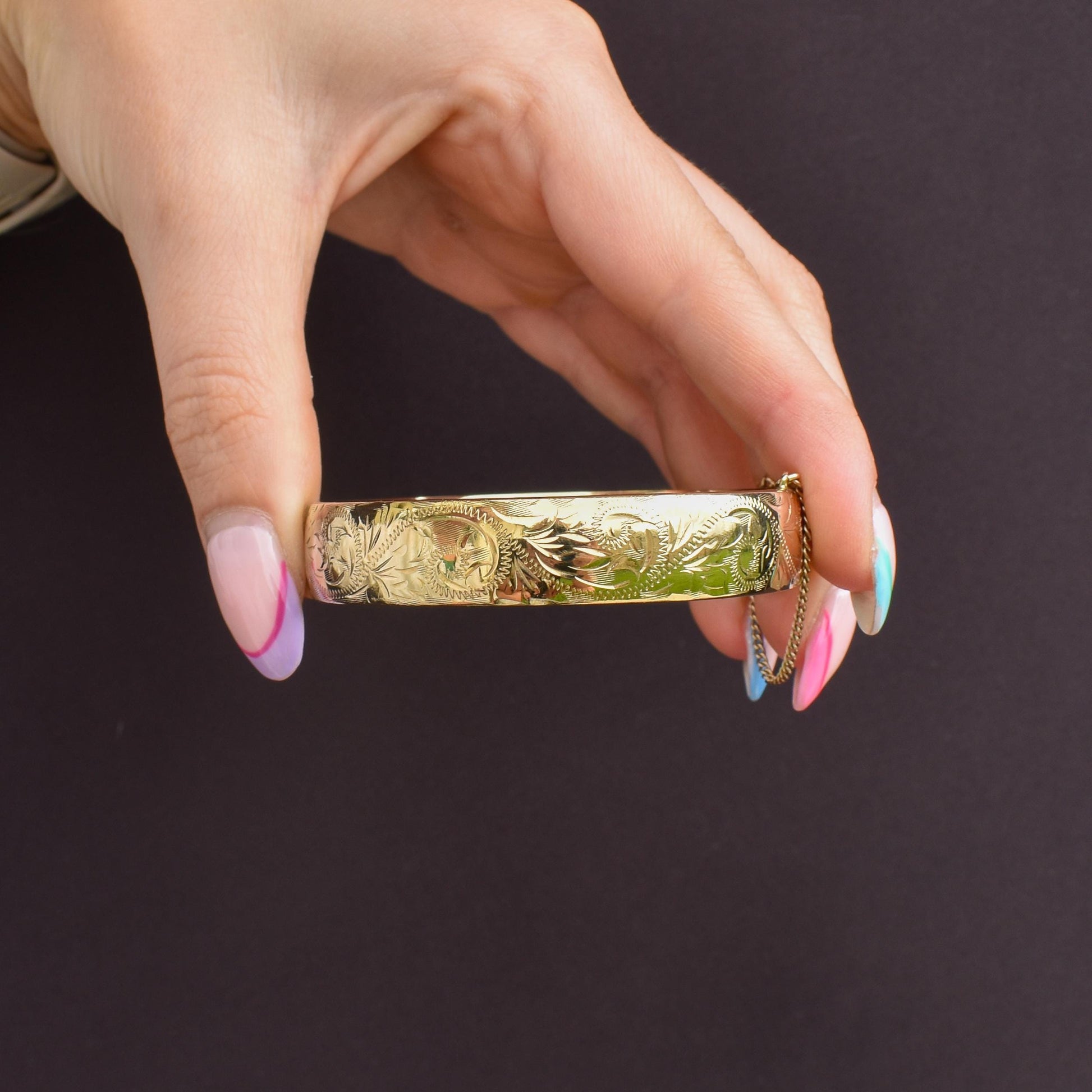 Vintage Rolled Gold Engraved Bangle Bracelet