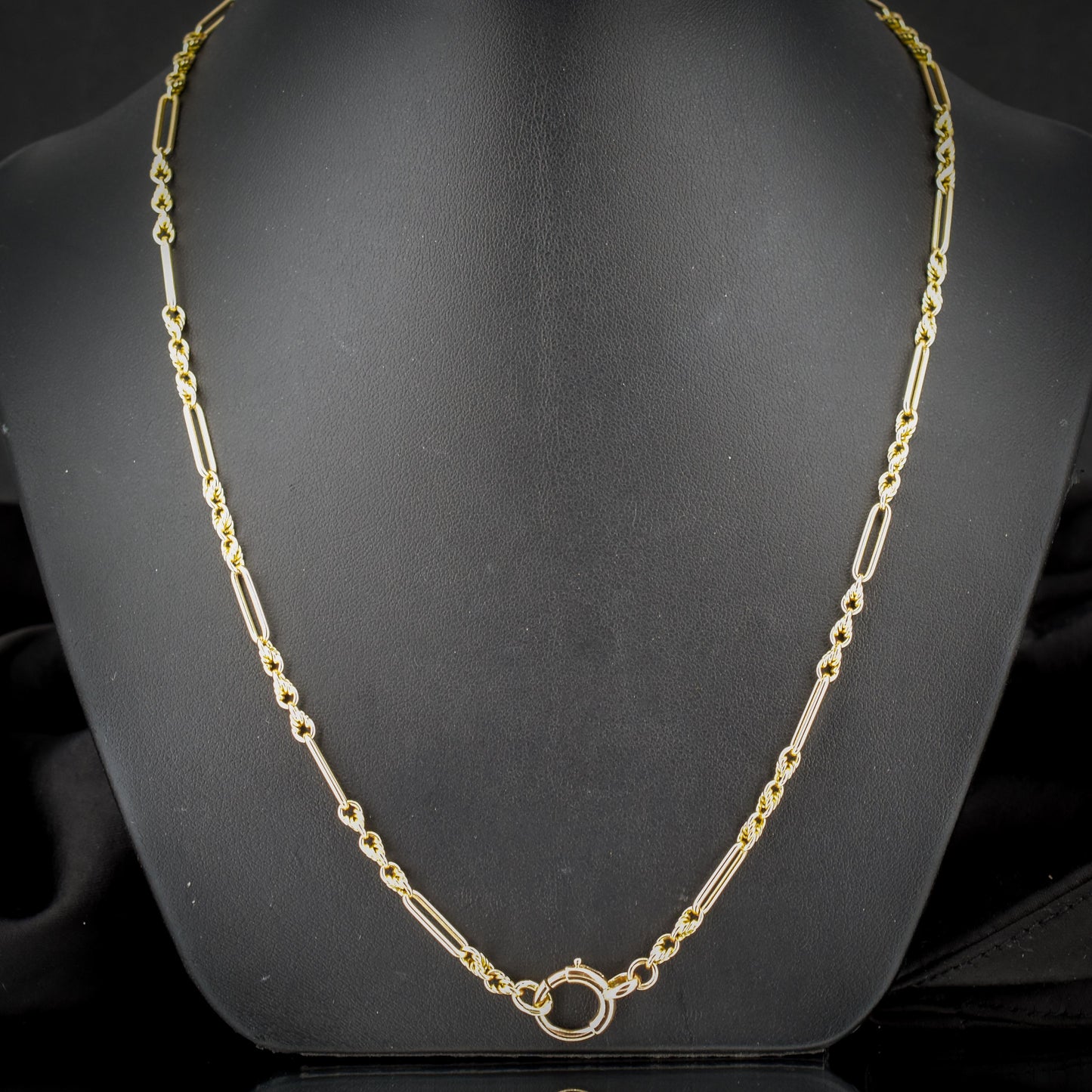 Antique 15ct Yellow Gold Trombone and Love Knot Chain Necklace with Bolt Ring | 20.5"