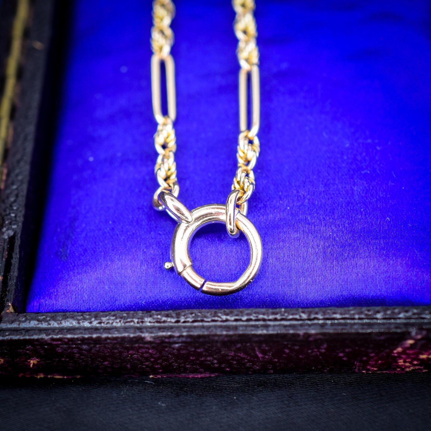 Antique 15ct Yellow Gold Trombone and Love Knot Chain Necklace with Bolt Ring | 20.5"