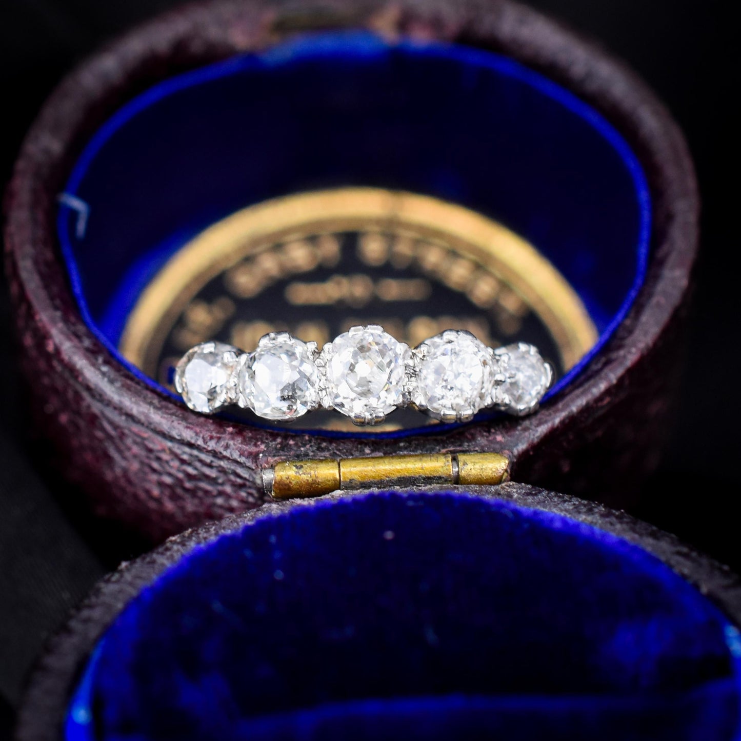 Antique Old Cut Diamond Five Stone 18ct Gold Platinum Ring - 0.78ct total