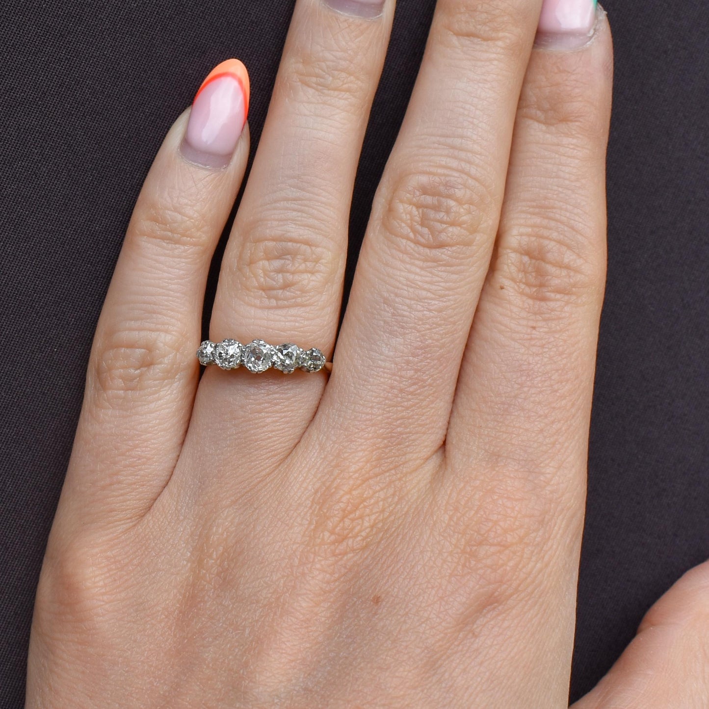 Antique Old Cut Diamond Five Stone 18ct Gold Platinum Ring - 0.78ct total