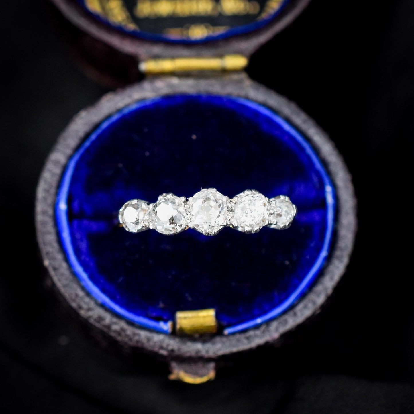 Antique Old Cut Diamond Five Stone 18ct Gold Platinum Ring - 0.78ct total