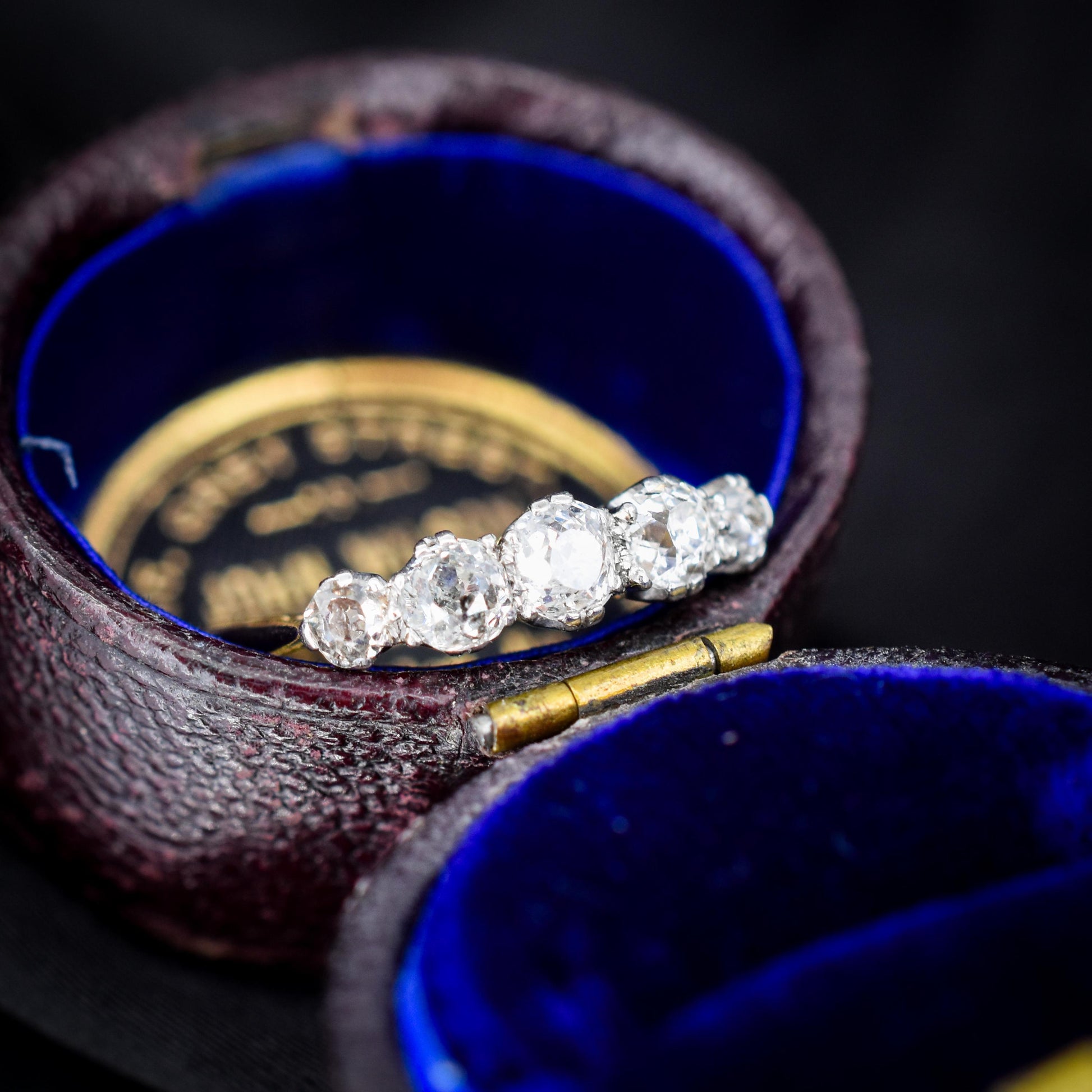 Antique Old Cut Diamond Five Stone 18ct Gold Platinum Ring - 0.78ct total