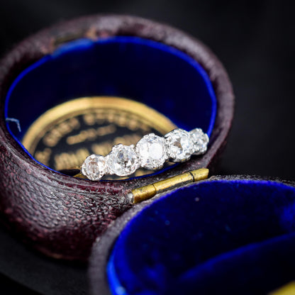 Antique Old Cut Diamond Five Stone 18ct Gold Platinum Ring - 0.78ct total