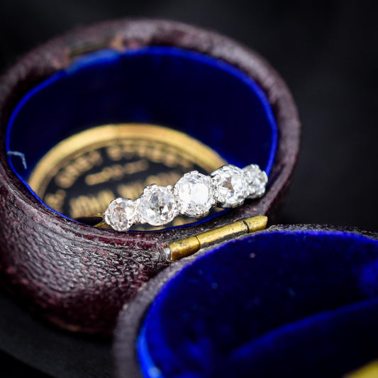 Antique Old Cut Diamond Five Stone 18ct Gold Platinum Ring - 0.78ct total