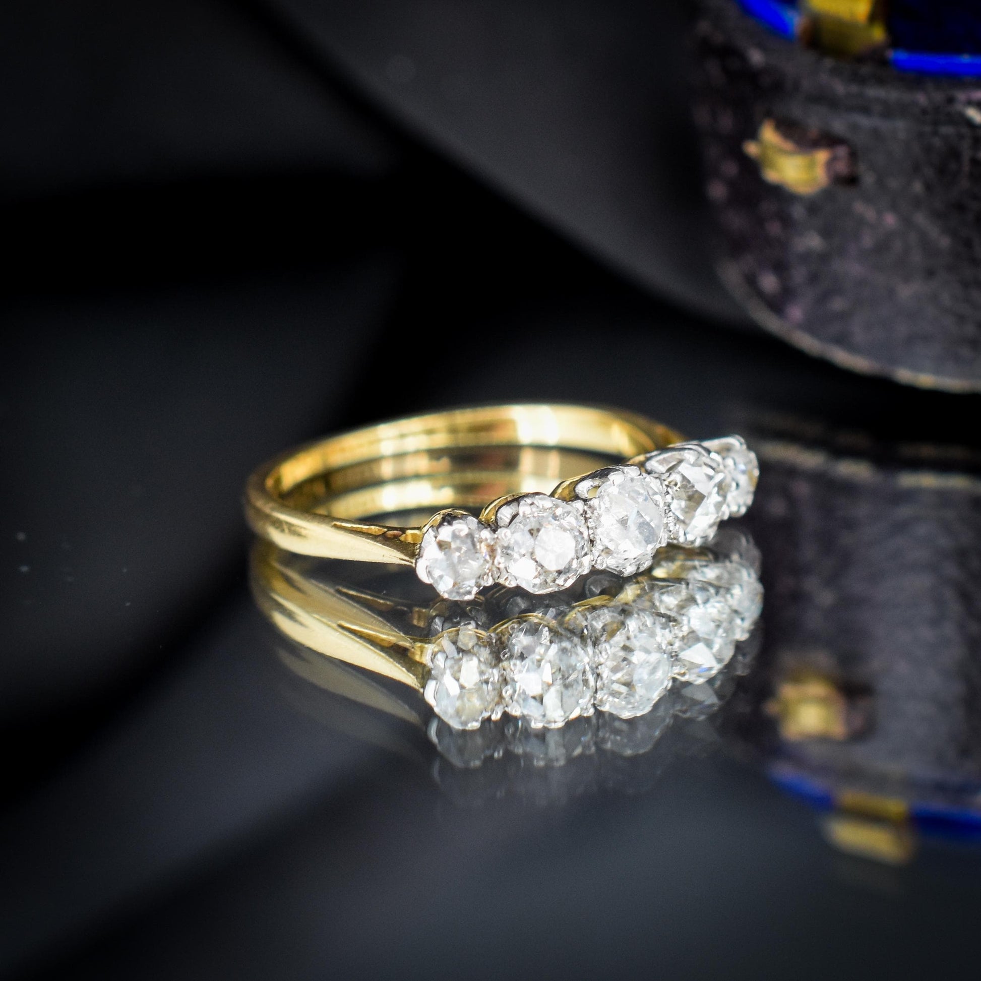 Antique Old Cut Diamond Five Stone 18ct Gold Platinum Ring - 0.78ct total