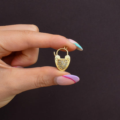 Antique '1907' 9ct Gold Diamond Heart Padlock Charm Pendant