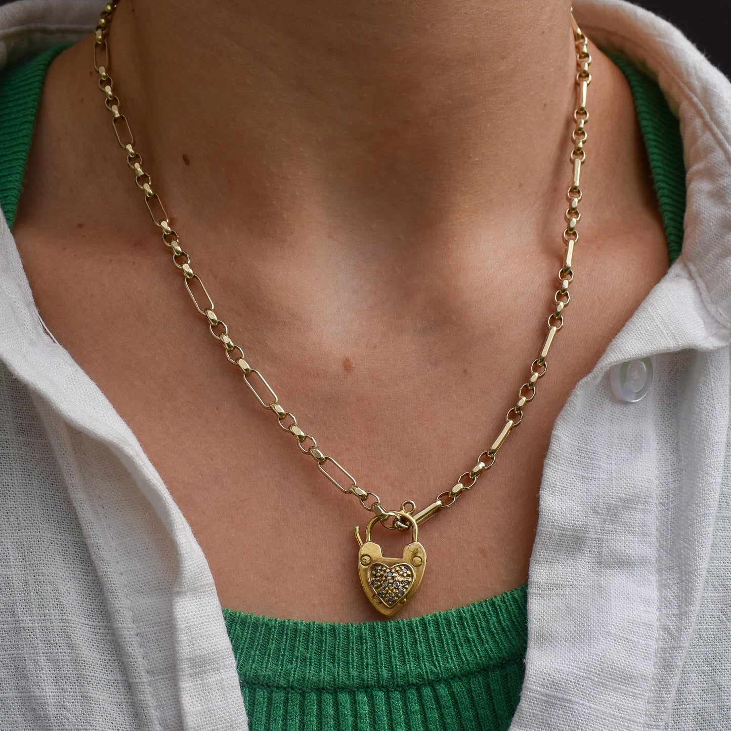 Antique '1907' 9ct Gold Diamond Heart Padlock Charm Pendant
