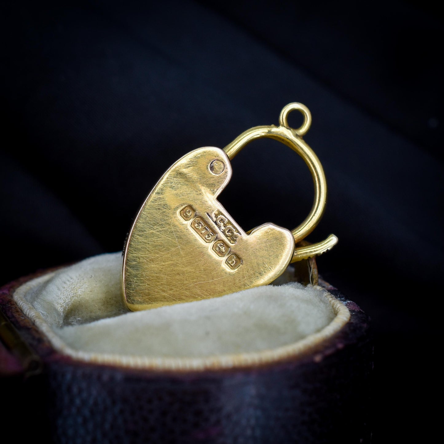 Antique '1907' 9ct Gold Diamond Heart Padlock Charm Pendant