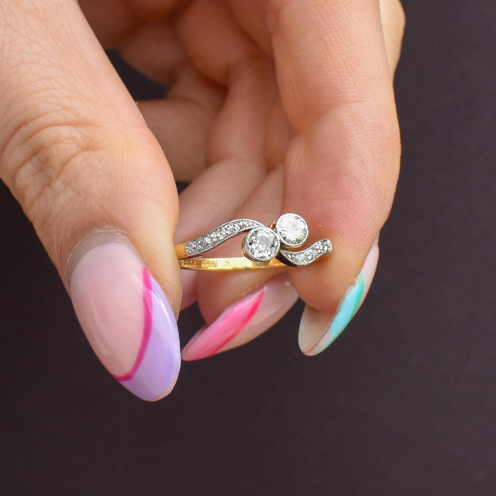 Antique Diamond 'Toi Et Moi' Two Stone Twist 18ct Gold and Platinum Ring