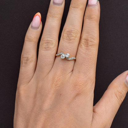 Antique Diamond 'Toi Et Moi' Two Stone Twist 18ct Gold and Platinum Ring