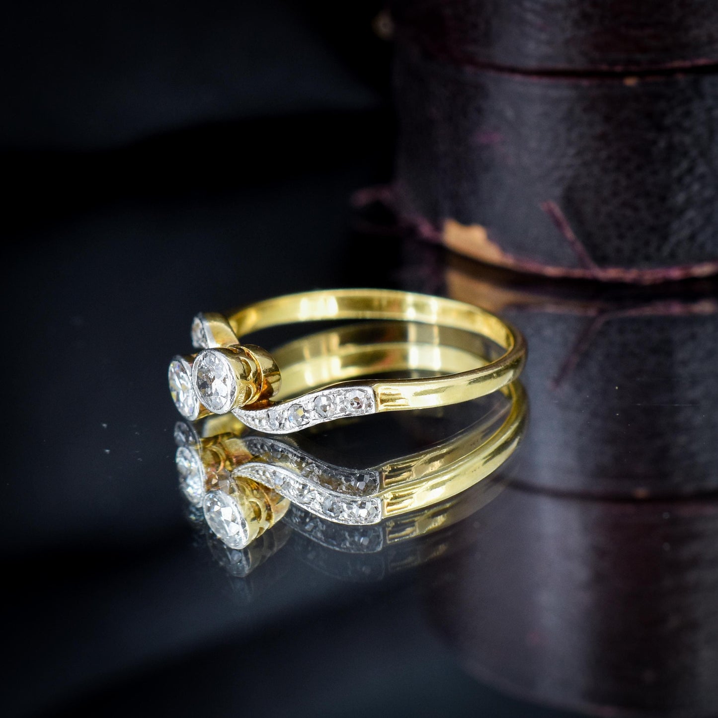 Antique Diamond 'Toi Et Moi' Two Stone Twist 18ct Gold and Platinum Ring