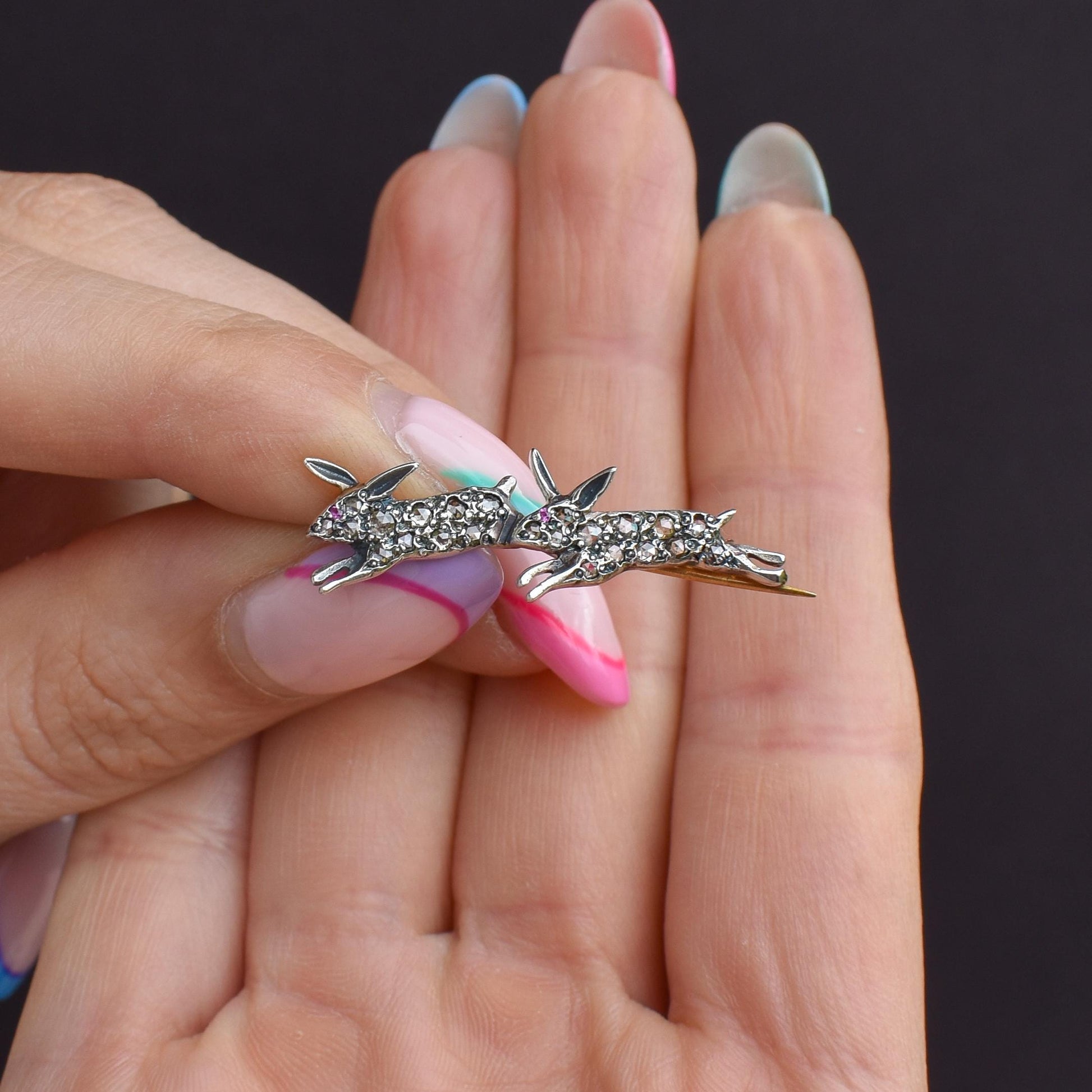 Antique Style 0.60ct Diamond Rabbit Bunny Brooch Pin