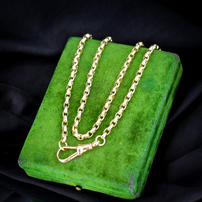 Antique Victorian 9ct Gold Faceted Link Chain Necklace with Dog Clip | 21.5"