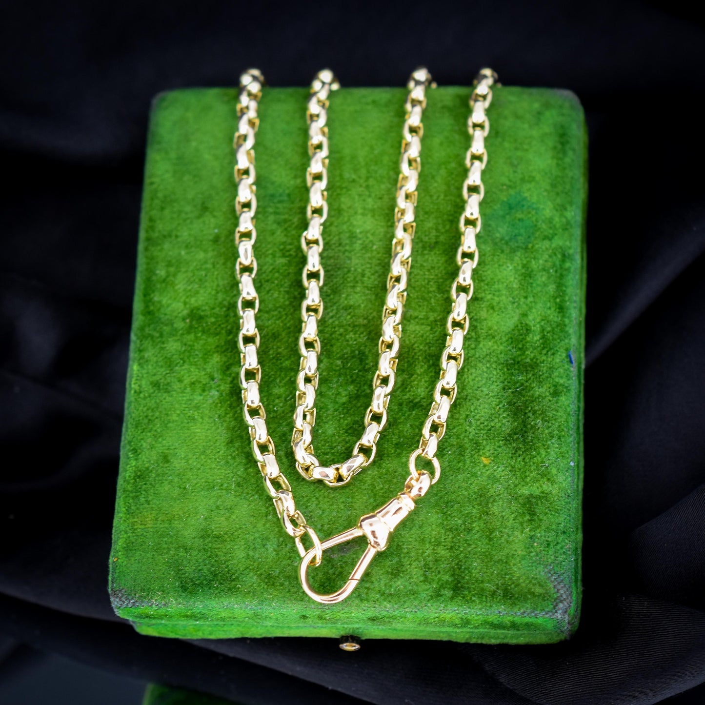Antique Victorian 9ct Gold Faceted Link Chain Necklace with Dog Clip | 21.5"