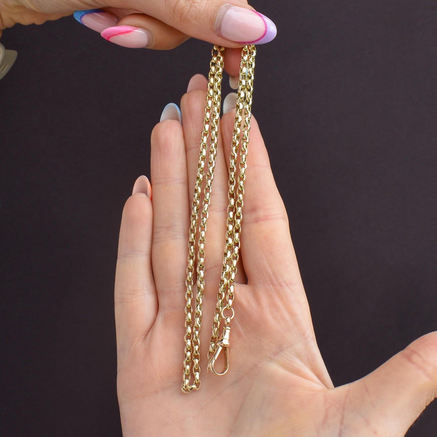 Antique Victorian 9ct Gold Faceted Link Chain Necklace with Dog Clip | 21.5"