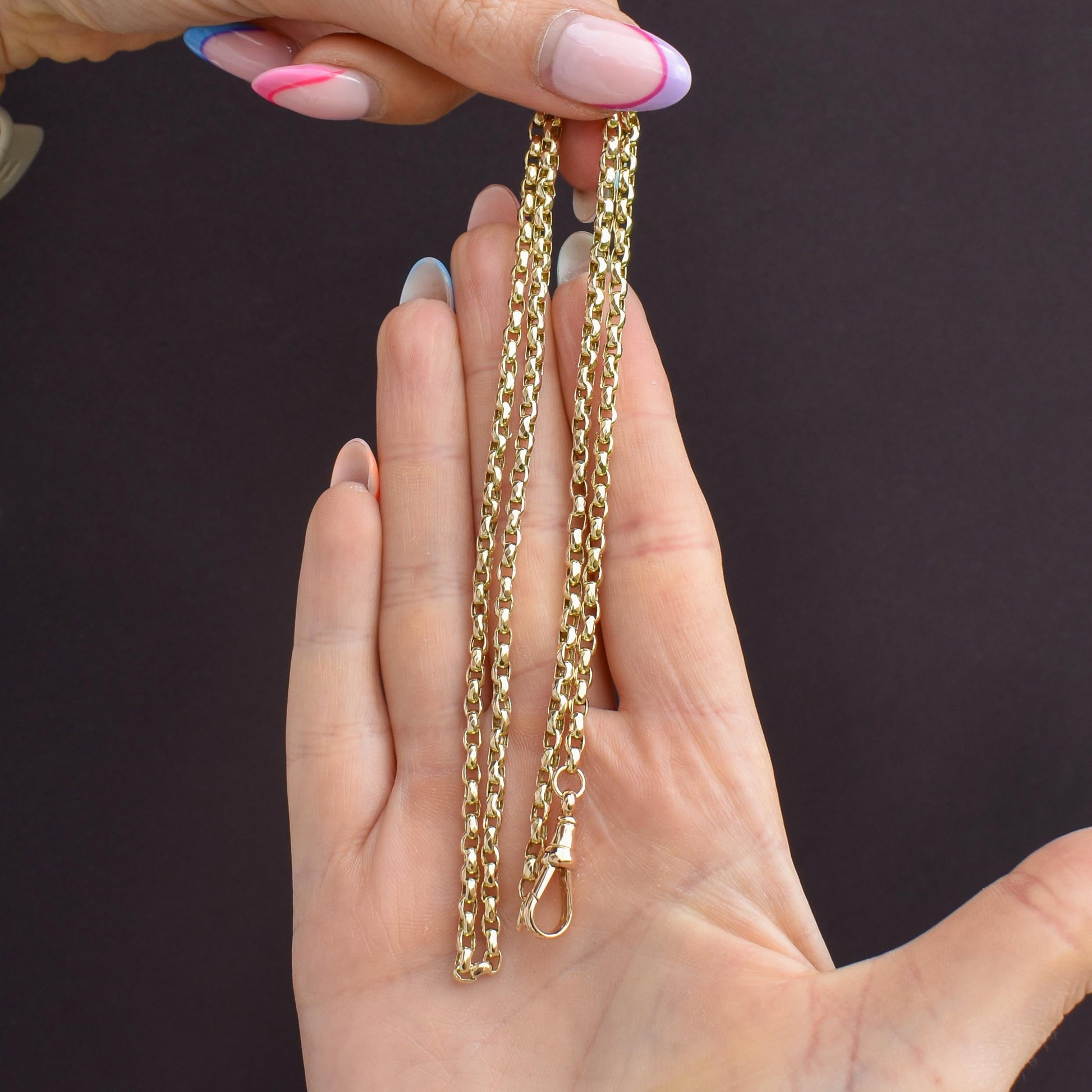 Antique Victorian 9ct Gold Faceted Link Chain Necklace with Dog Clip | 21.5"