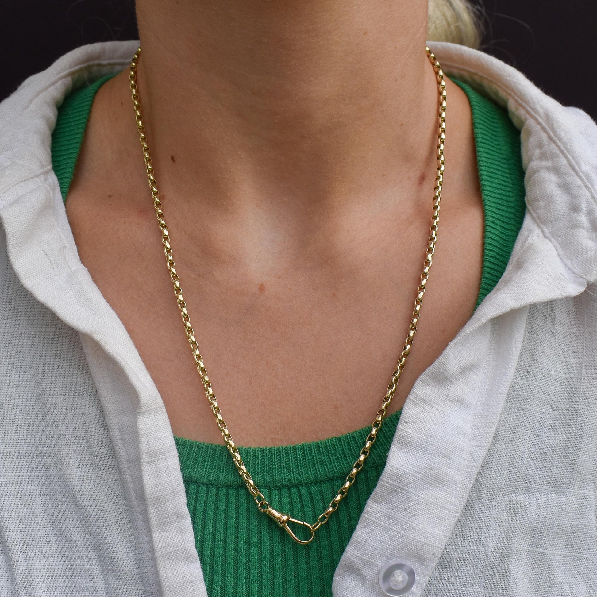 Antique Victorian 9ct Gold Faceted Link Chain Necklace with Dog Clip | 21.5"