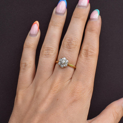 Antique Diamond Cluster Daisy 18ct Gold and Platinum Ring
