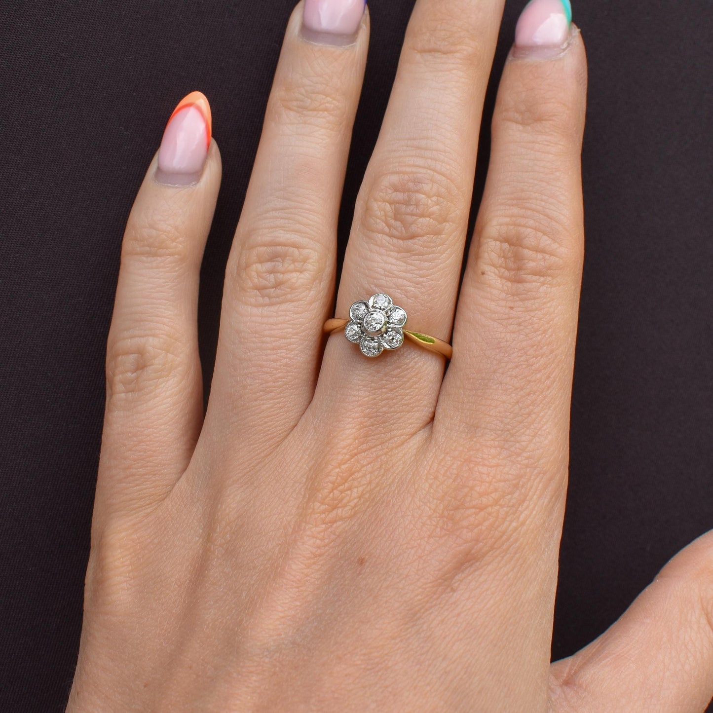 Antique Diamond Cluster Daisy 18ct Gold and Platinum Ring