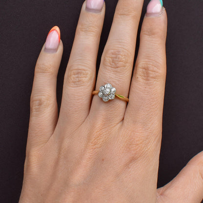 Antique Diamond Cluster Daisy 18ct Gold and Platinum Ring