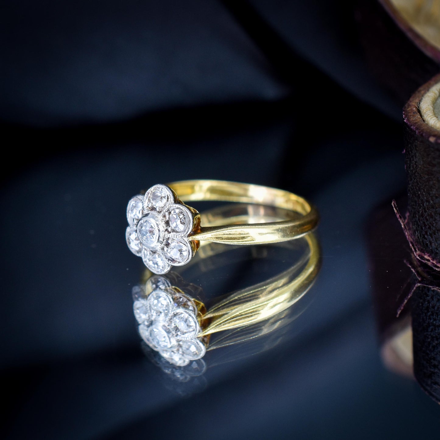 Antique Diamond Cluster Daisy 18ct Gold and Platinum Ring