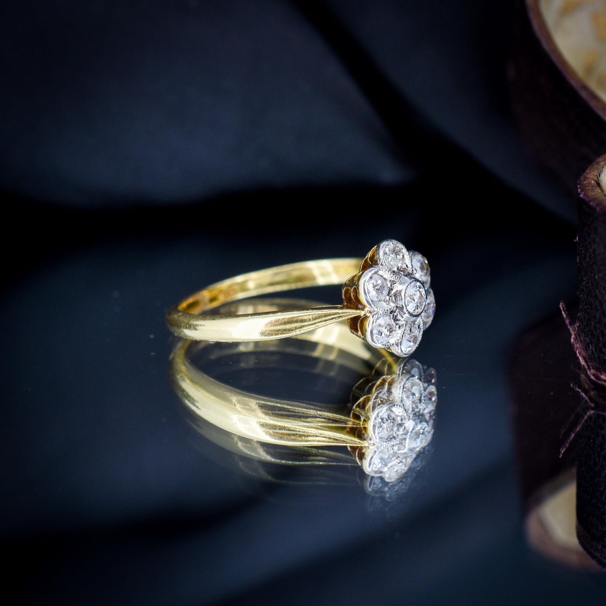 Antique Diamond Cluster Daisy 18ct Gold and Platinum Ring
