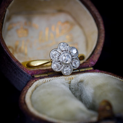 Antique Diamond Cluster Daisy 18ct Gold and Platinum Ring