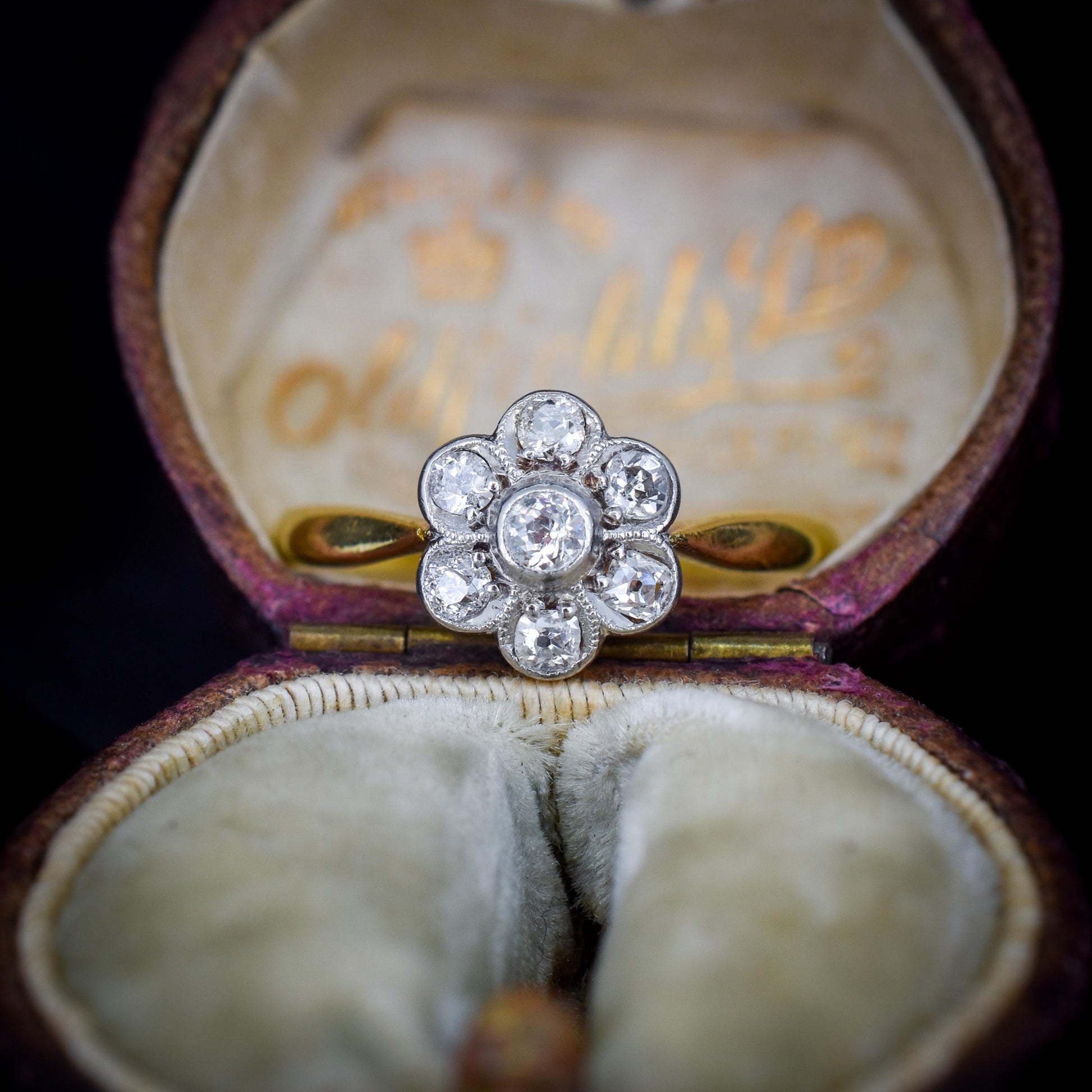 Antique Diamond Cluster Daisy 18ct Gold and Platinum Ring