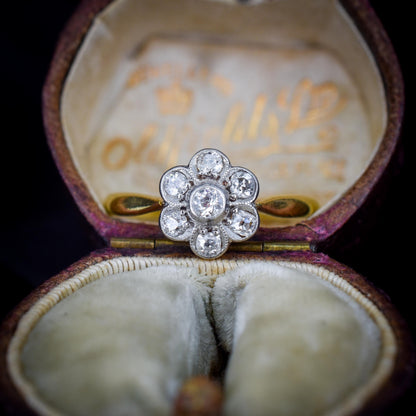 Antique Diamond Cluster Daisy 18ct Gold and Platinum Ring