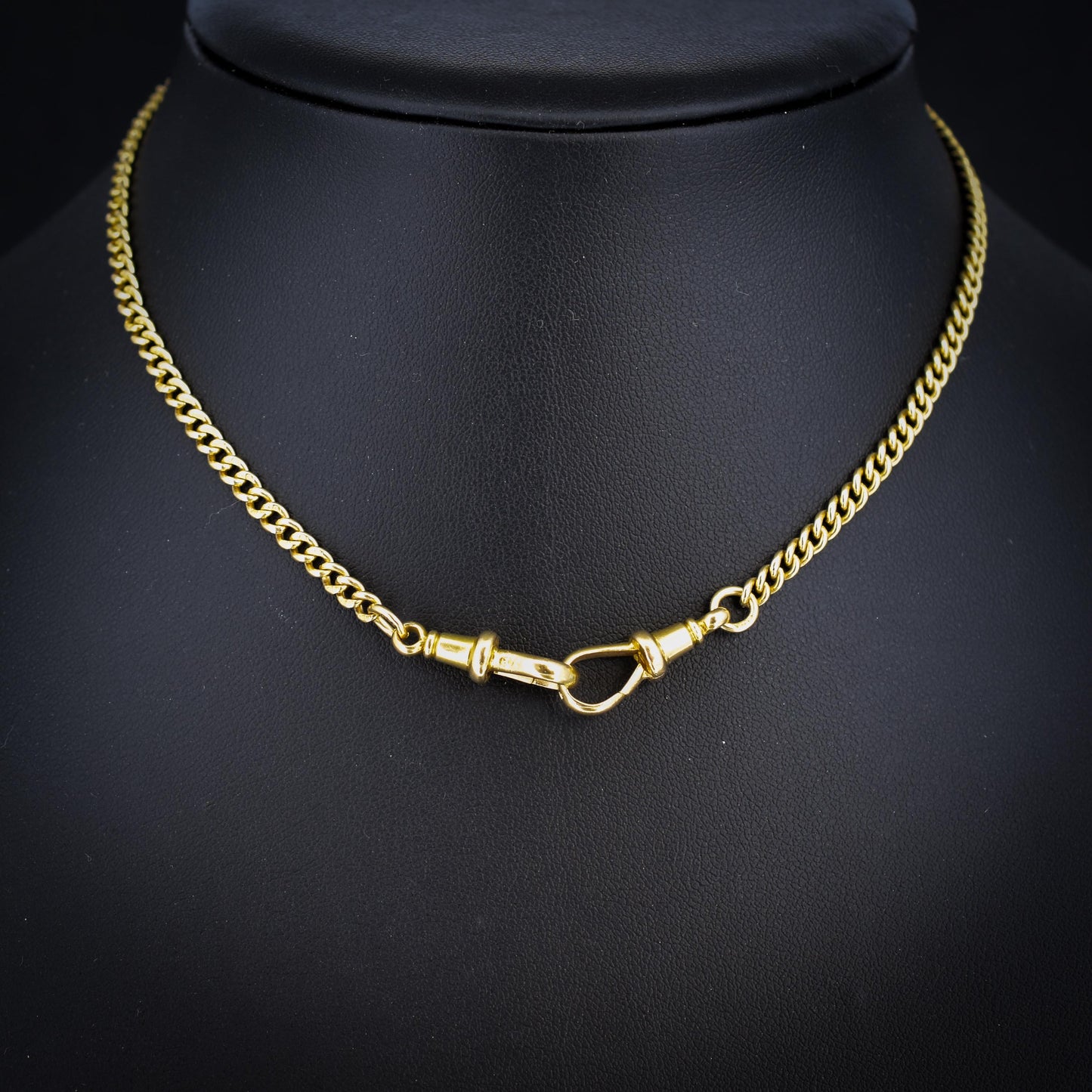Antique 18ct Yellow Gold Curb Link Chain Necklace with Double Dog Clip Fastening - 13.75"