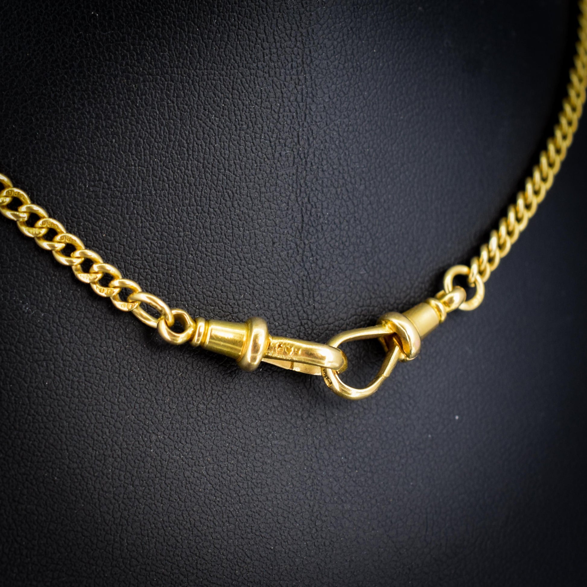 Antique 18ct Yellow Gold Curb Link Chain Necklace with Double Dog Clip Fastening - 13.75"