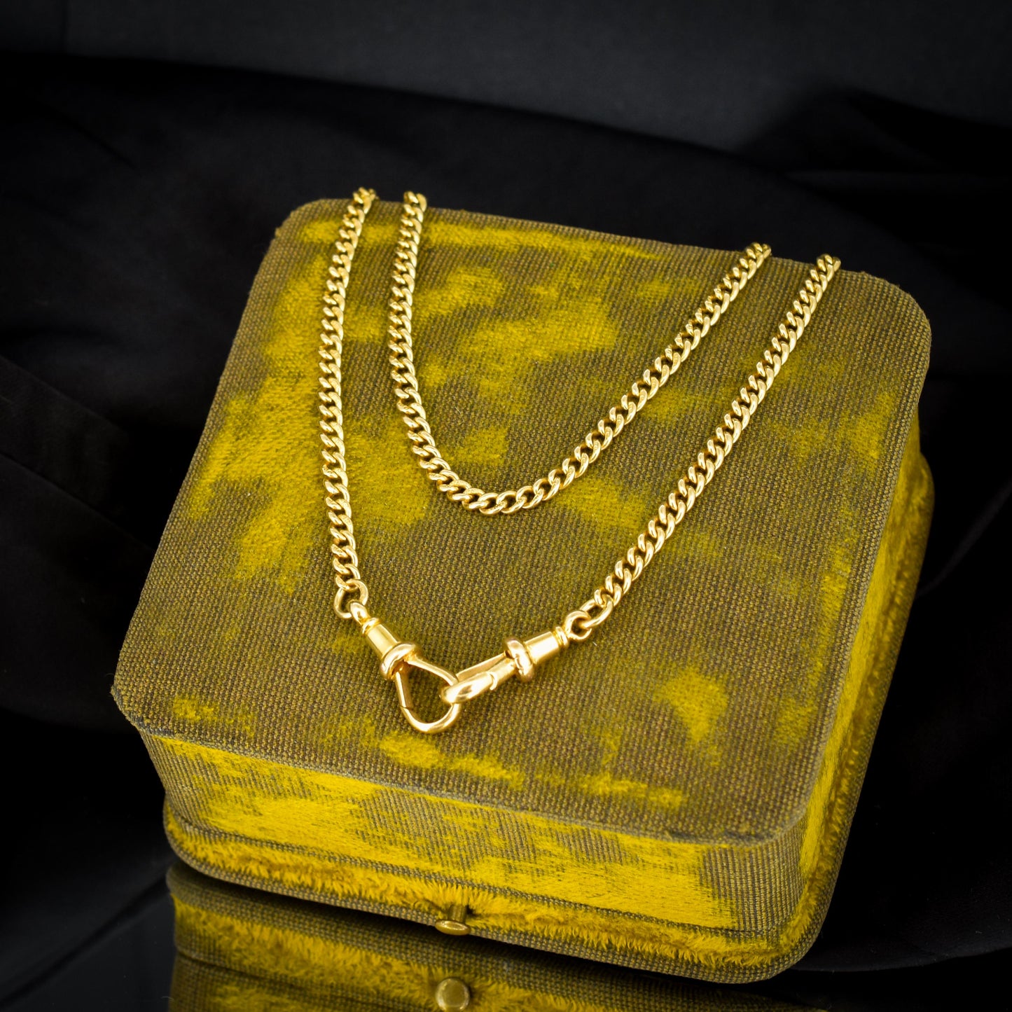 Antique 18ct Yellow Gold Curb Link Chain Necklace with Double Dog Clip Fastening - 13.75"