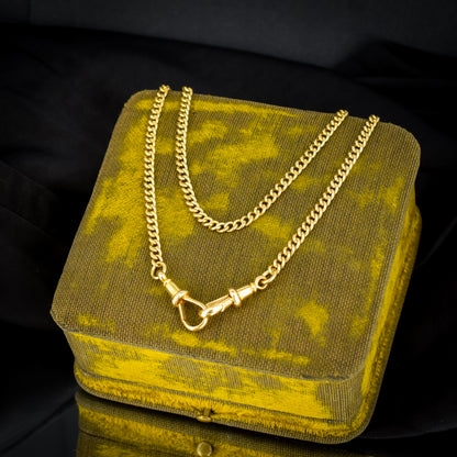 Antique 18ct Yellow Gold Curb Link Chain Necklace with Double Dog Clip Fastening - 13.75"