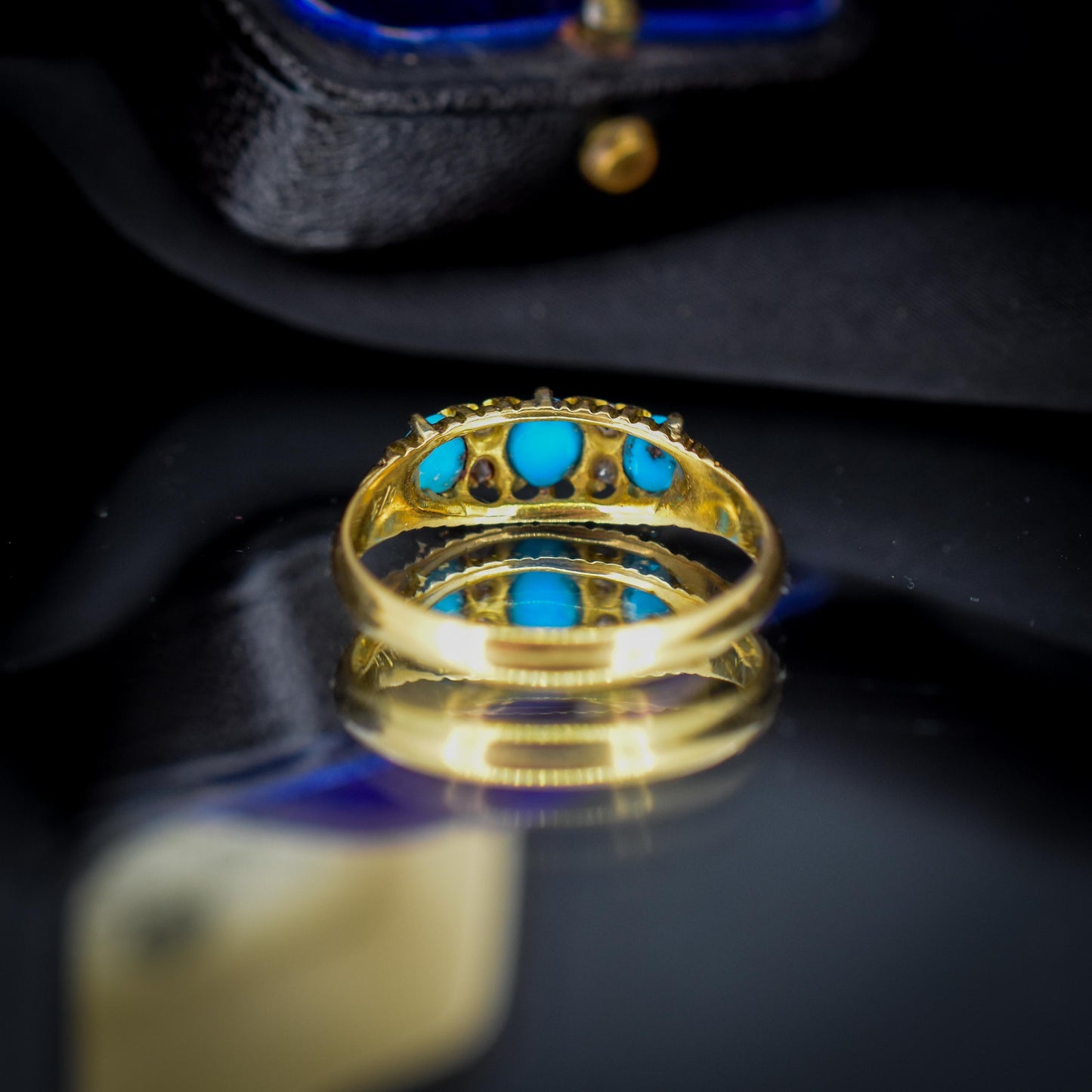 Antique Turquoise and Diamond Scroll Boat 18ct Gold Ring | Chester 1905