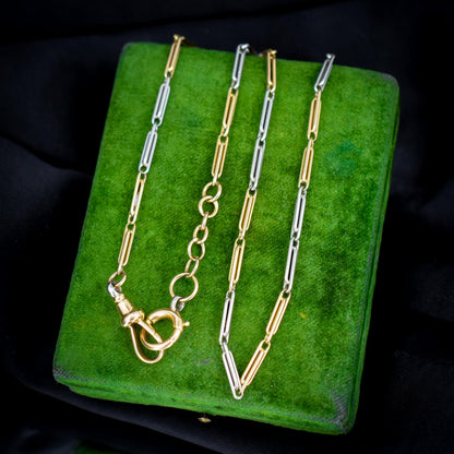Antique 18ct Gold and Platinum Chain Necklace with Dog Clip and Bolt Ring | 15"