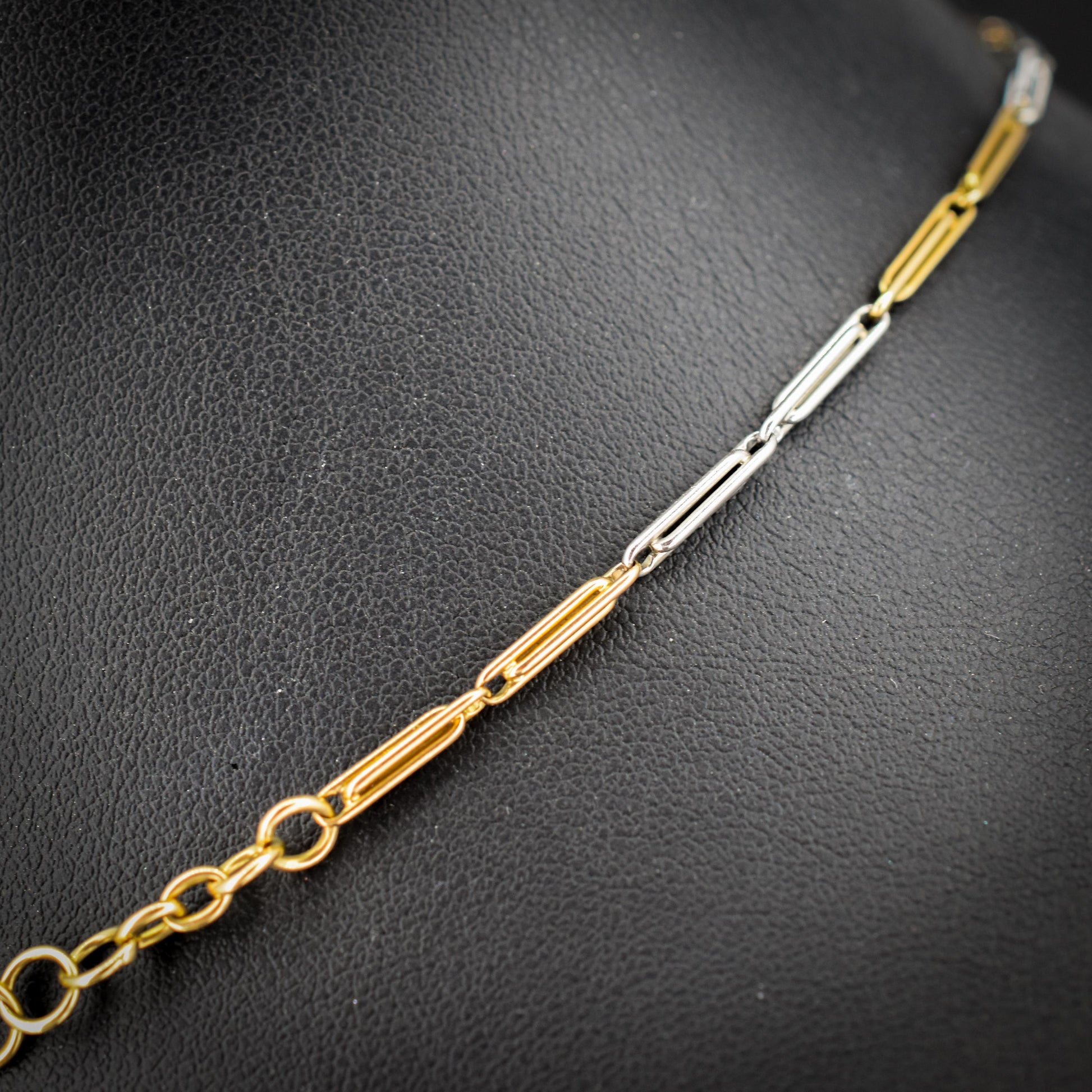 Antique 18ct Gold and Platinum Chain Necklace with Dog Clip and Bolt Ring | 15"