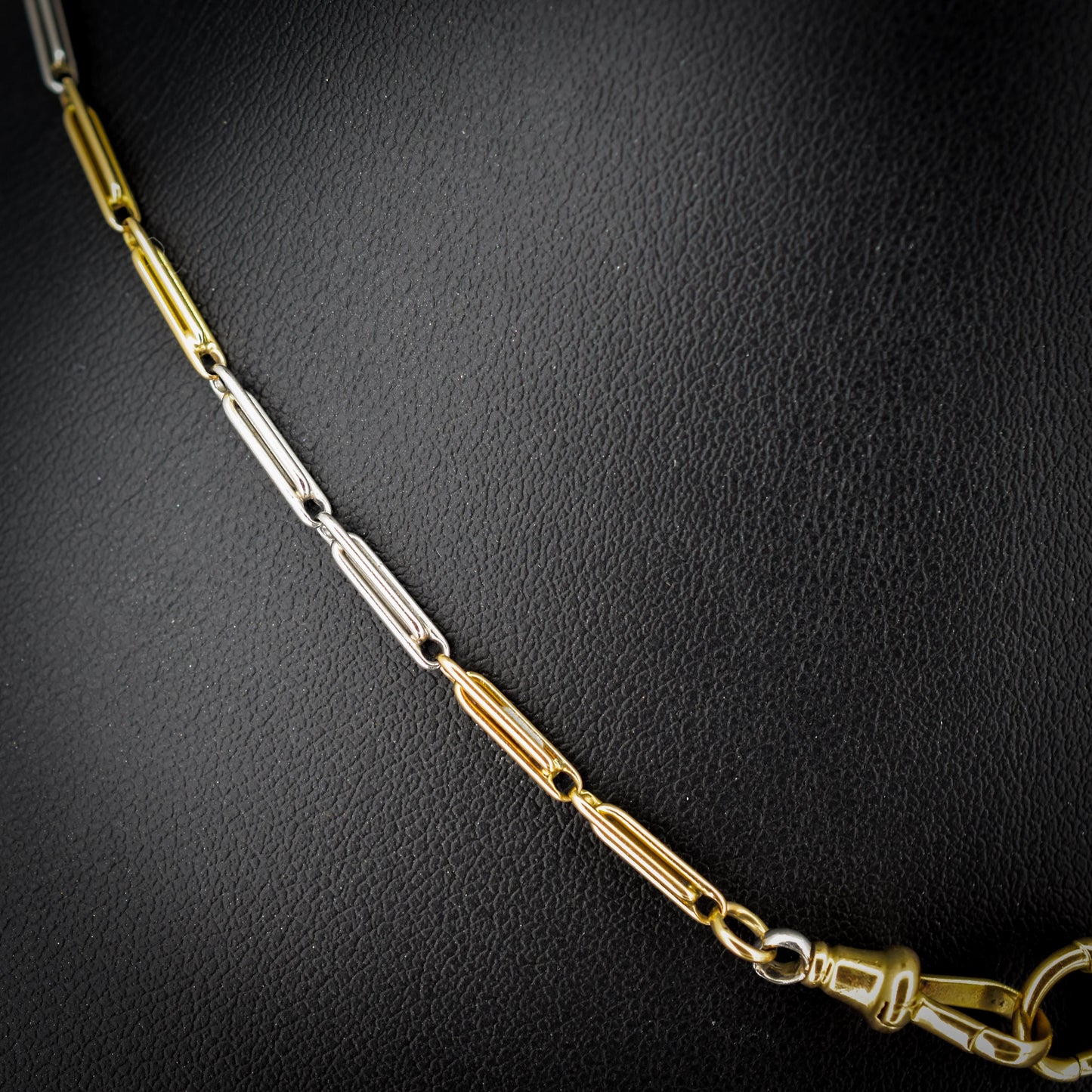 Antique 18ct Gold and Platinum Chain Necklace with Dog Clip and Bolt Ring | 15"