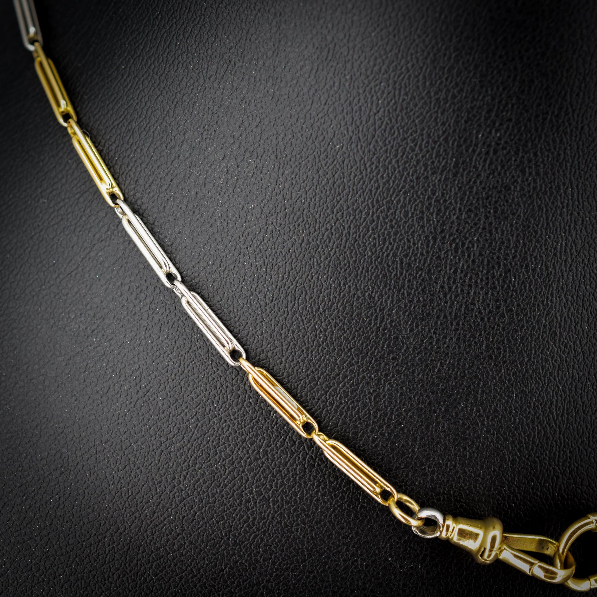 Antique 18ct Gold and Platinum Chain Necklace with Dog Clip and Bolt Ring | 15"