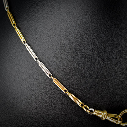 Antique 18ct Gold and Platinum Chain Necklace with Dog Clip and Bolt Ring | 15"