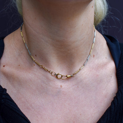 Antique 18ct Gold and Platinum Chain Necklace with Dog Clip and Bolt Ring | 15"
