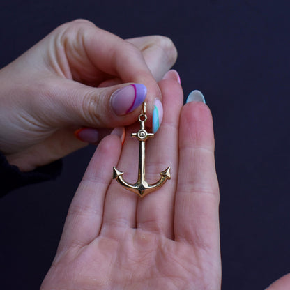 Vintage 9ct Yellow Gold Large Anchor Nautical Pendant