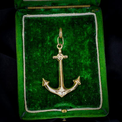 Vintage 9ct Yellow Gold Large Anchor Nautical Pendant