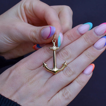 Vintage 9ct Yellow Gold Large Anchor Nautical Pendant